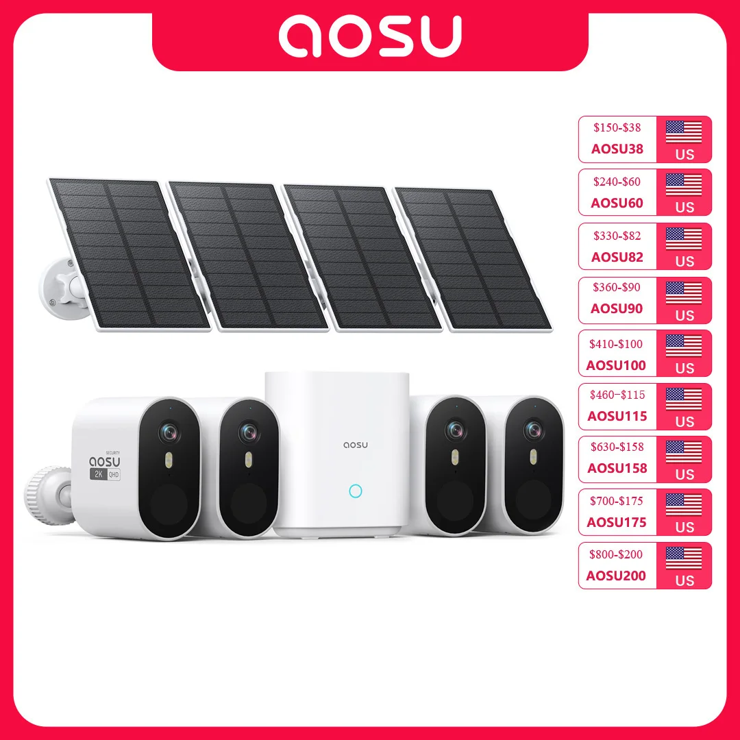 AOSU 3MP WiFi Solar Security Camera Kit - Image 1
