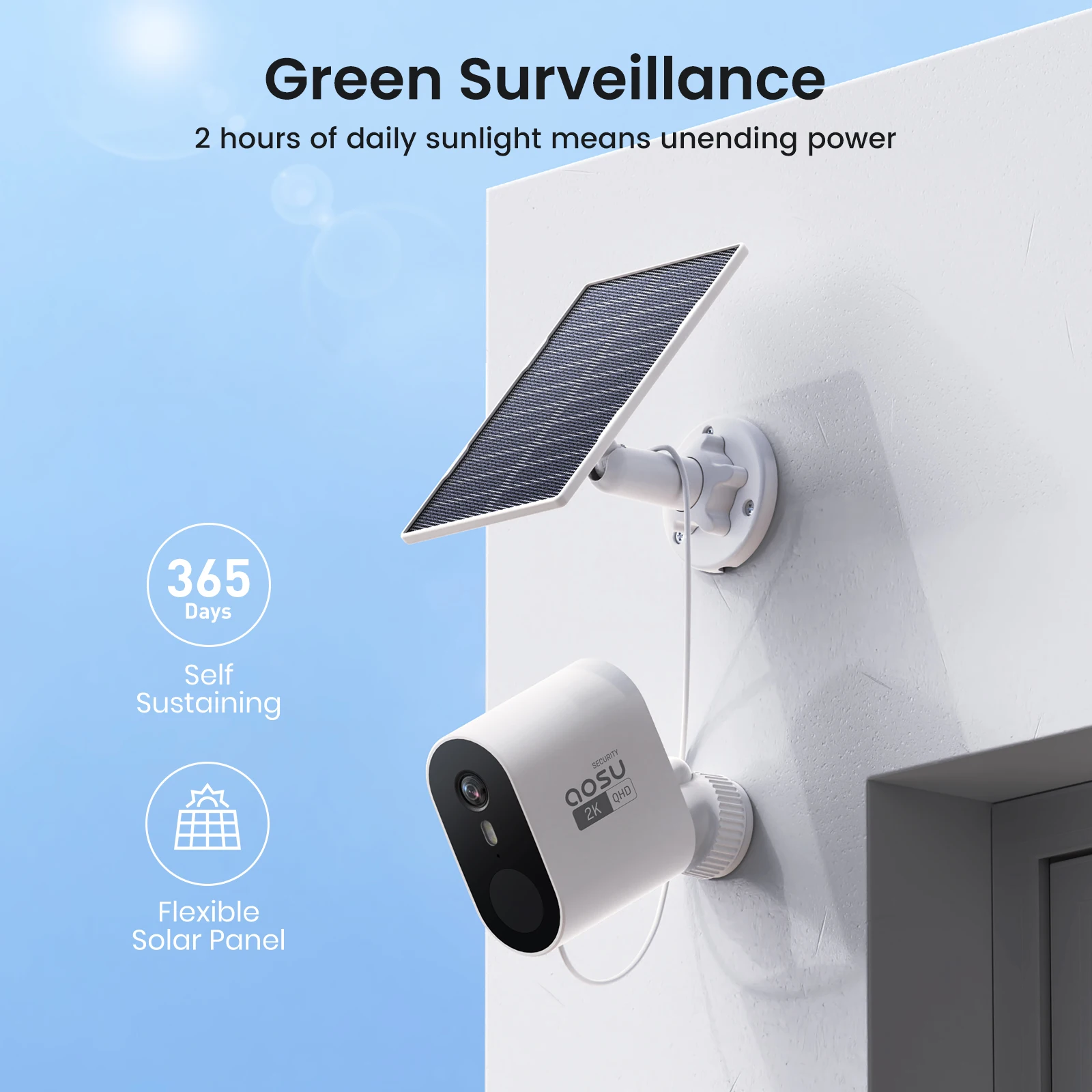 AOSU 3MP WiFi Solar Security Camera Kit - Image 4
